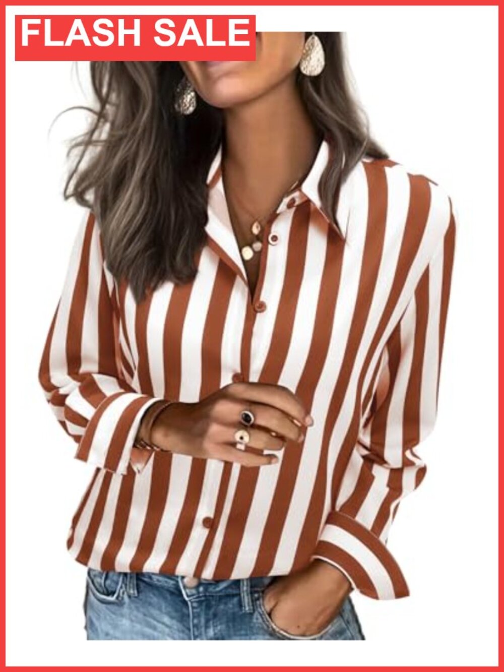 Striped Button Down Shirt Long Sleeve Work Blouse